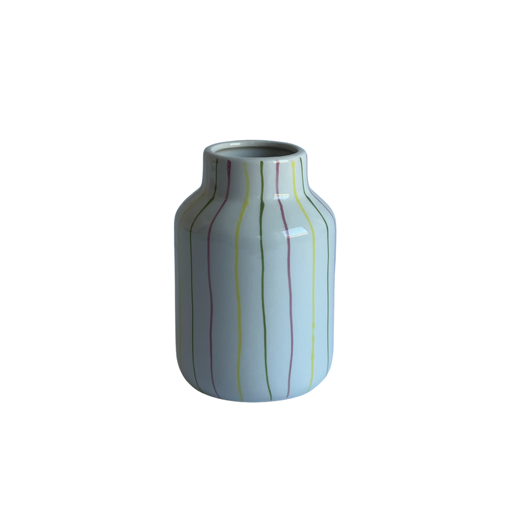 Vase Blanc avec Rieurs de Couleur Printemps